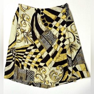 Vintage Surya Abstract Patterned Skirt w/Shorts Black and Yellow Beaded Size M